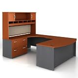 Auburn Maple and Graphite Left Bridge Bow Front UDesk with Hutch Auburn Maple/Graphite