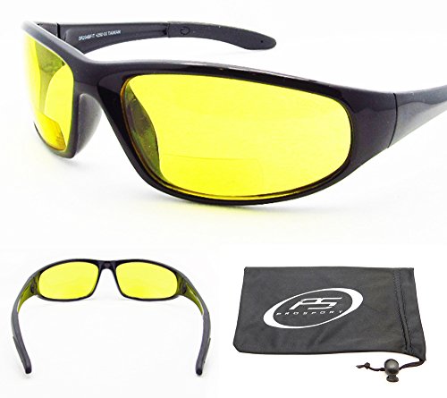 Yellow Bifocal Glasses for Men and Women with ANSI Z87 Safety Polycarbonate Lenses. Free Microfiber Cleaning Case.