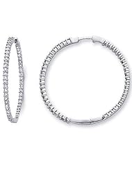 14k White Gold Diamond Pave Large Hoop Earrings 1.40 ct (G-H Color, I1 Clarity)