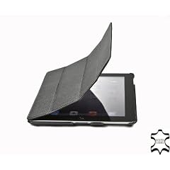 StilGut Couverture Case Tasche aus feinstem Leder f�r Apple iPad 2 mit Smart-Cover Funktion in schwarz (genarbtes Leder)