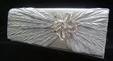 New Satin Diamante Crystal Clutch Bag Purse Evening Bridal (SILVER)