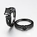 Zealmer 2 PCS Black Gold Plated Princess Cut Heart Shape Black CZ Cubic Zirconia Halo Bridal Rings Set