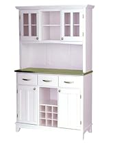 Hot Sale White Server With Stainless Steel Wood Top With And Two Door Hutch Large