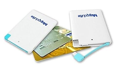 Maxxlite 3000mAh Ultra Slim Credit Card sized Power Bank with built-in cable for iPhone and Samsung - White