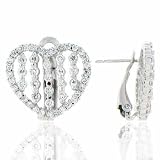 Platinum Silver Simulated Diamond CZ Heart Earrings