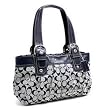 Authentic Coach Signature Soho Pleated Tote Bag Black White 13742