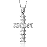 18k White Gold Princess Cut Diamond Cross Pendant Necklace ( H-I, I1, 1.00 carat )