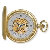 Avalon 17 Jewel Mechanical Skeleton Gold-tone Covered Pocket Watch with Chain, #4037G