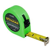 US Tape 54425 1-Inch x 25-Foot Engineer--10ths and 100ths- Standard Green Case No Rubber Boot