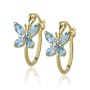 18k Gold Plated Sterling Silver Blue Topaz and Diamond Accent Butterfly Hoop Earrings (0.7" Diameter)