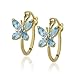 18k Gold Overlay Sterling Silver Blue Topaz Butterfly Hoop Earrings w/ Diamond Accent