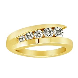 18K Yellow Gold 5 Stone Graduated Channel Set Round Diamond Ring (1/2 cttw, H-I, SI) - Size 9