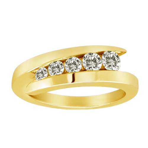 14K Yellow Gold 5 Stone Graduated Channel Set Round Diamond Promise Ring 1/2 cttw, H-I, SI.