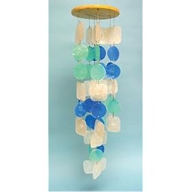 Blue Green White Capiz Shell Wind Chimes Indoor Outdoor