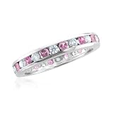 Natural Pink Sapphire Diamond Eternity Ring in Channel Set 14k White Gold Band (G, SI1-SI2, 1.35 cttw) Certificate of Authenticity