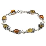 Multicolor Amber and Sterling Silver Grapevine Bracelet, 8