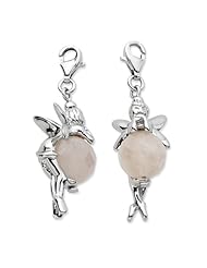 Sterling Silver Click on Polished Fairy with Moveable Rose Quartz Stone Charm