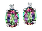 3.04 cts Mystic Rainbow Topaz and Genuine Diamonds Earrings - 14kt White or Yellow Gold