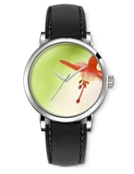 SPRAWL Aanalog Fashion Series Silver Ladies Watches of Genuine Black Leather Strap,Unique Wrist Watch for Women Girls Designed with Sprout on a green background