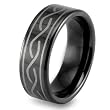 Black Plated Polished Tungsten Carbide Ring with Laser Design (8.0mm) - Sizes 8 - 13
