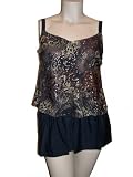 Womens Delta Burke 2 pc Tankini Skirtini Swim Skirt Swimsuit Swimwear Set - Black Brown Gold 16W-22W