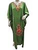 Womens Olive Green Kimono Caftan Dress Embroidered Silk Kaftan Gypsy Dress