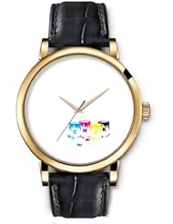 SPRAWL Aanalog Fashion Series Gold Ladies Watches of Genuine Black Leather Strap,Unique Wrist Watch for Women Girls Designed with Cans of paint