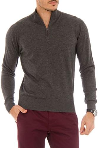 Cashmere Company LUPETTO ZIP GG Grey Half Zip Cashmere Blend Mens Sweater