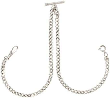 Made in USA Antiqued Silver Tone Double Albert Pocket Watch Curb Chain Ky and Co
