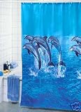 Shower Curtain Ocean Dolphins Design 180 cm x 180 cm, PEVA , with hooks, Blue
