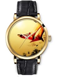 SPRAWL Aanalog Fashion Series Gold Ladies Watches of Genuine Black Leather Strap,Unique Wrist Watch for Women Girls Designed with Red fabric shoes