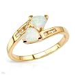 Ring With 1.00ctw Diamonds and Created Opals Made in Yellow Gold- Size 7 (Size 7)
