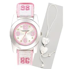 Jacques Farel Teens Armbanduhr mit Textilband und Zugabe Friday Girl Anh�nger "White Heart"