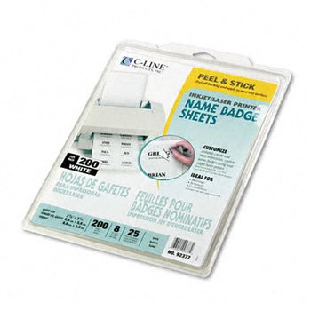 New-C-Line 92377 - Self-Adhesive Inkjet/Laser Printer Name Badges, 2-1/3 x 3-3/8, White, 200/Box - CLI92377