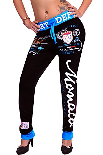 Damen lange Trainingshose | Monaco Sporthose R-478 (L-fällt größer aus, Schwarz-Blau)
