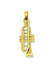 14K Yellow Gold 3D Trumpet Charm Music Horn Pendant