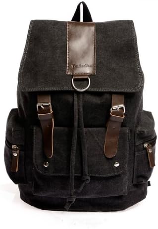 Vintage Black Canvas Backpack Rucksack Great for School Camping
