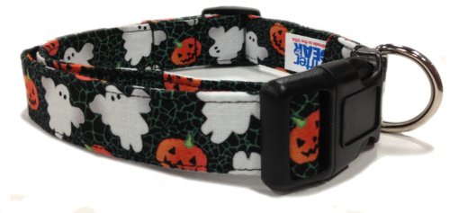 Adjustable Dog Collar in Halloween Ghosts & Pumpkins in Web (U.S.A. Made)