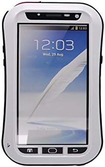 Queens® Slight Waterproof Case Cover for Samsung Galaxy Note 2 II Tank Aluminum Hard Metal Corning Gorilla Glass Dustproof Snowproof Water Resistant Waterproof Protective Case Cover with Clear Screen Protector for Samsung Galaxy Note 2 II(A-white Red Button Queens Samsung Galaxy Note 2 Ii N7100 Case Cover)