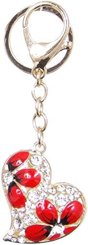 GOLD PLATED PAVE LOVE RED HEART Daisy Flower w BRILLIANT CUT CRYSTAL KEY CHAIN/Handbag charm/Handbag Decoration
