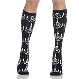 Acrylic Knee High Stocking Socks with Cascade Chandelier Pattern (Black/White-One Size)