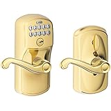 Schlage FE595 PLY 505 FLA Plymouth Keypad Entry with Flex-Lock and Flair Style Levers, Bright Brass
