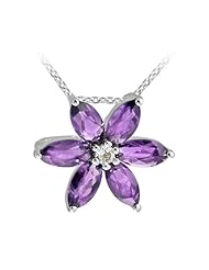 Amethyst and Diamond Fashion Flower Pendant in Sterling Silver