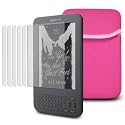 AMAZON KINDLE NEOPRENE POUCH CASE - PINK, WITH 6-IN-1 SCREEN PROTECTOR PACK