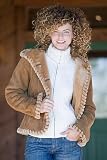 Women's Hooded Shearling with Whipstitch Trim