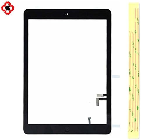 Ipad Air Touch Panel with Home Button,Touch Screen Digitizer,Front Glass Lens Replacement Parts with Tools+Flex Cable+Adhesive Tape+Camera Holder(black)
