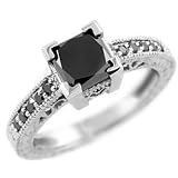 1.87ct Black Diamond Engagement Ring Princess Cut