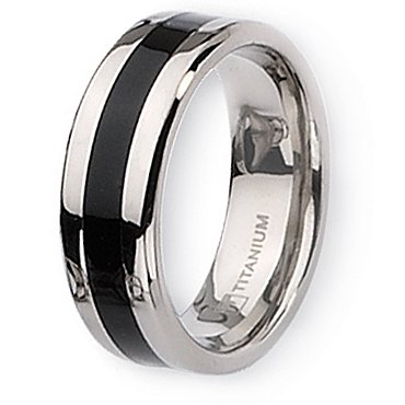 Black Enamel Polished Titanium Ring (8.0 mm) – Size 7.5
