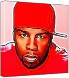 50 Cent - Pop Art Print (Multicolour; Pink Background) 30 x 30 x 2 cm Medium Square Deep Box Canvas