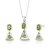 Sterling Silver 2.75 carats total weight Multishape Peridot Pendant Earrings and 18 inch Necklace Set